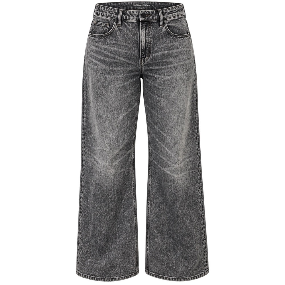 Good American Good Icon Jeans Women 16 Black Acid Wash Wide Leg Grunge